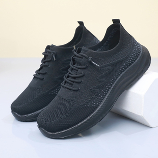 黑色鞋子女2026新款上班不累脚防滑平底运动老北京布鞋女款工作鞋