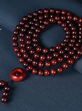 小叶紫檀古风木质佛珠情侣金星血檀108颗手串男女毛衣链秋季项链