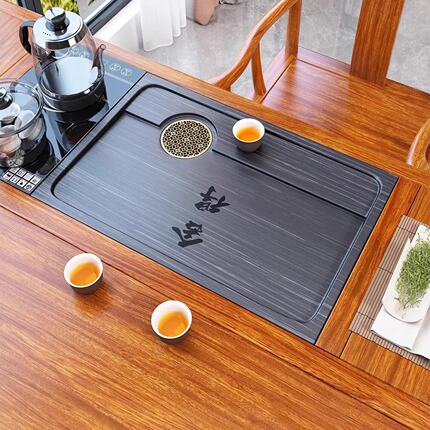 定制茶桌石盘嵌入式天然石材面板中间漏水盖板大理石茶台茶盘