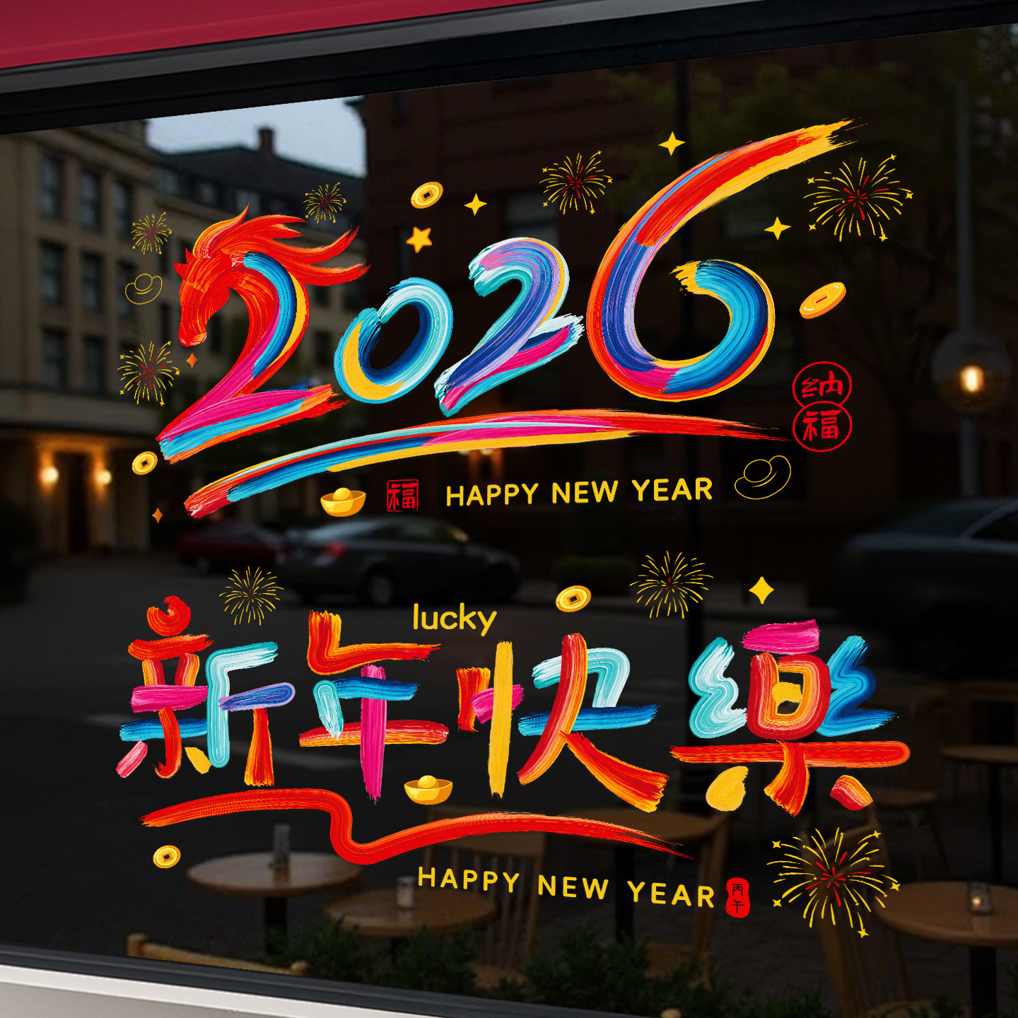 2026新款窗花纸玻璃贴静电贴纸马年新年快乐装饰福字门贴春节剪纸