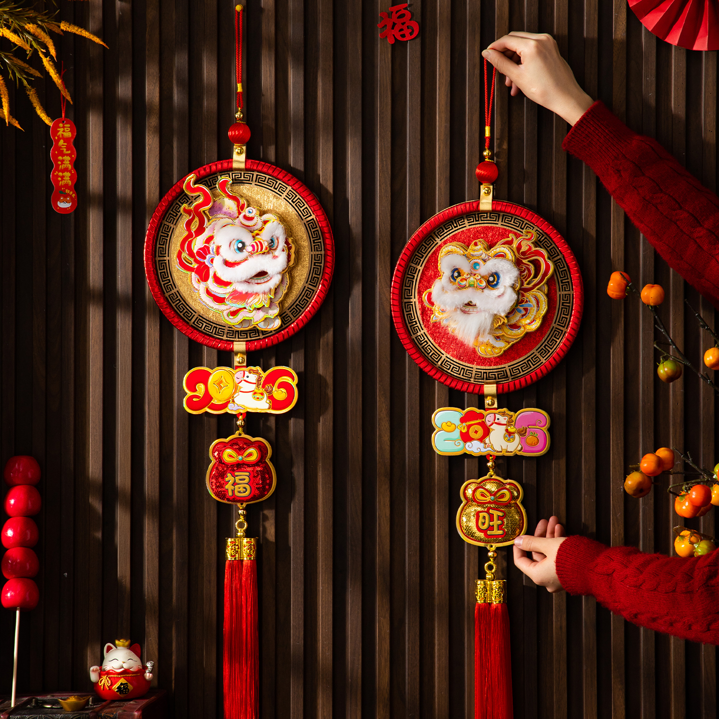 2026新年装饰品醒狮挂件马年春节入户门挂饰客厅室内过年氛围布置