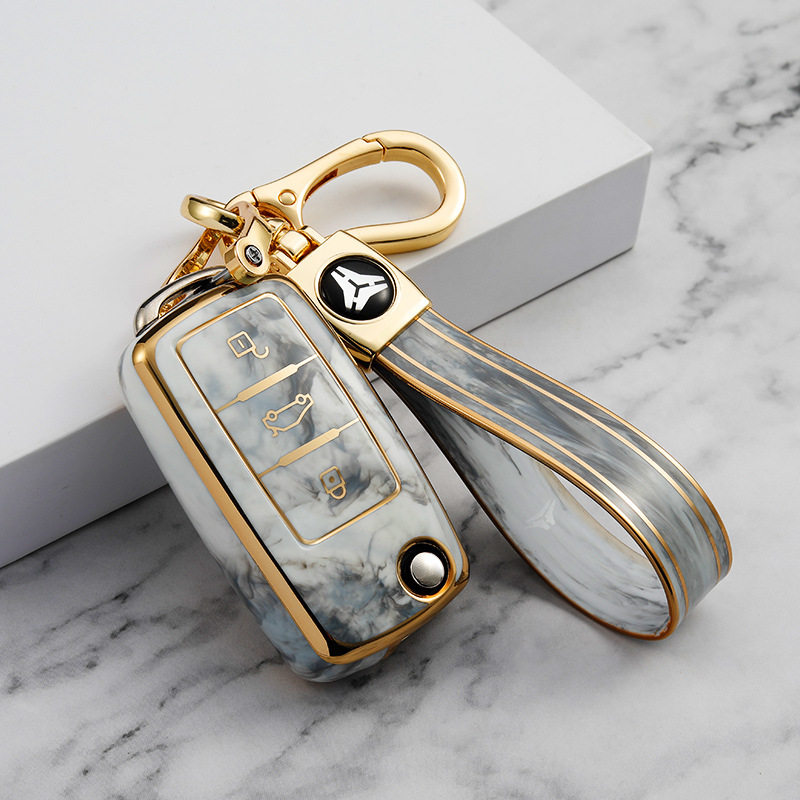 大众桑塔纳钥匙套适用捷达折叠斯柯达汽车遥控钥匙壳全包金镶玉扣