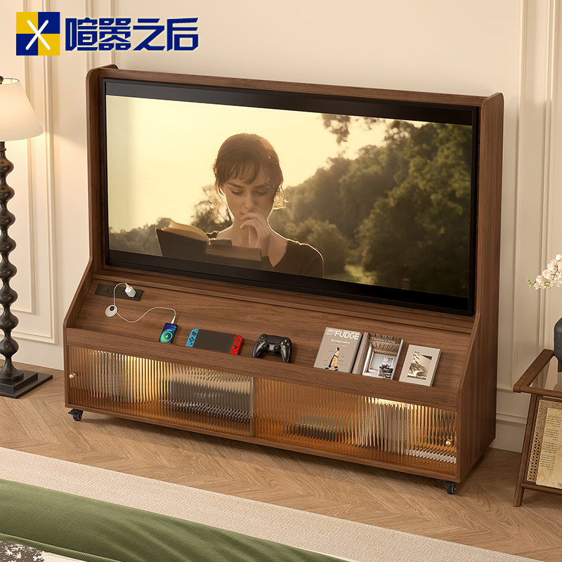 中古风实木可移动电视柜客厅家用小户型落地储物电视机支架9D145