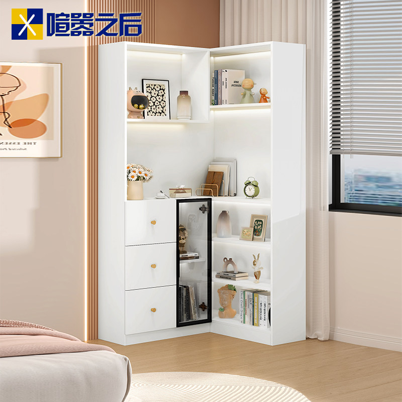奶油风书柜卧室靠墙转角柜墙角柜创意三角拐角置物柜储物柜8F44