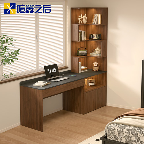 家用L型转角实木书桌床头柜一体