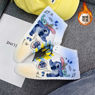 回力史迪仔情侣小白鞋女2025冬限量款加绒二棉休闲运动初中生板鞋