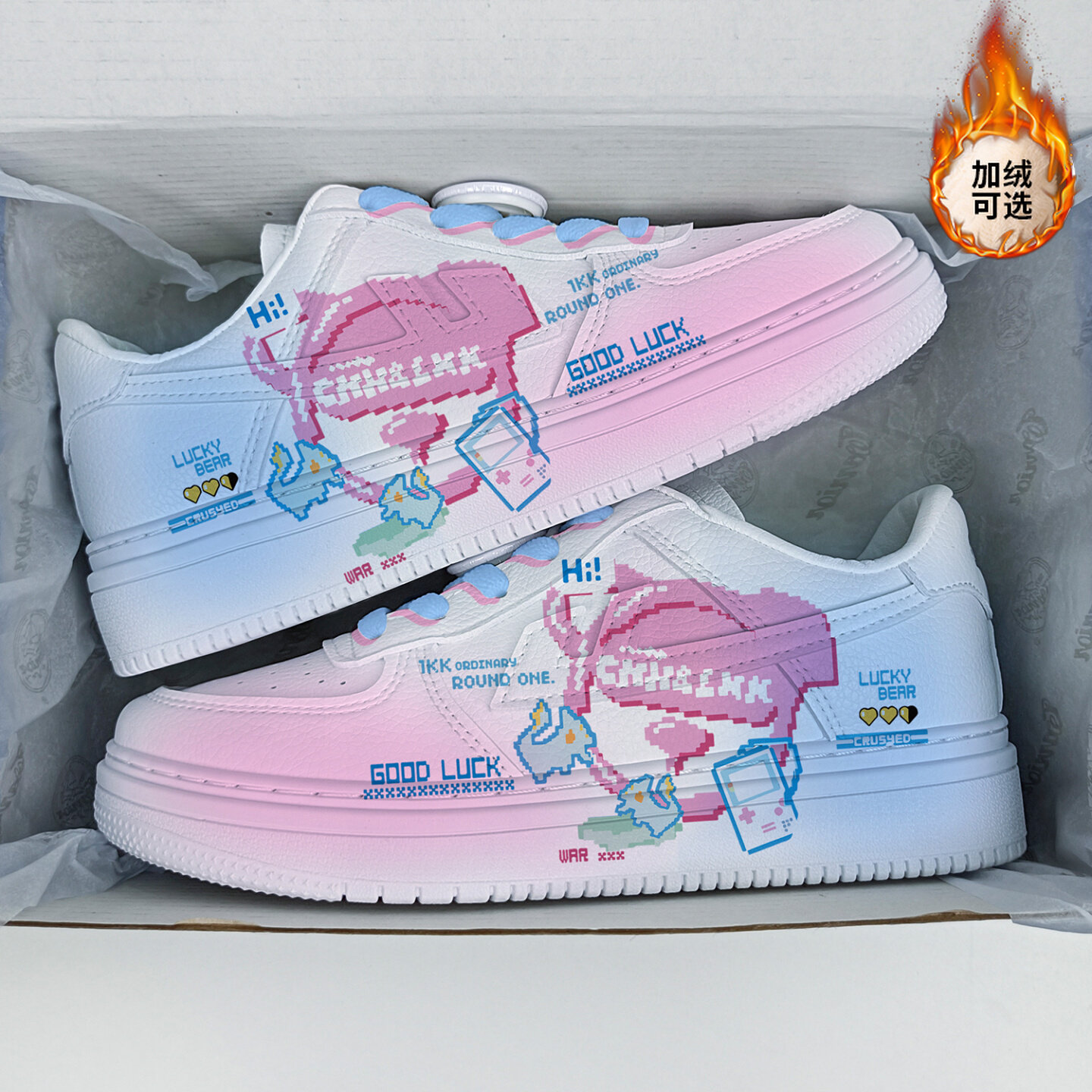 回力ow正品樱花涂鸦板鞋女像素小白鞋2022新款秋冬季休闲运动鞋男