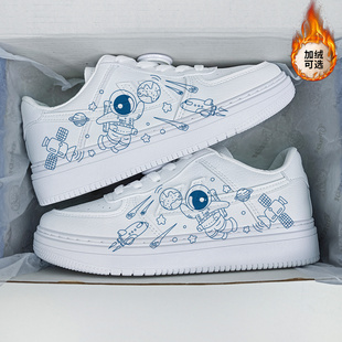 回力女鞋夏款宇航员正品奶蓝涂鸦板鞋空军一号限量款休闲小白鞋男