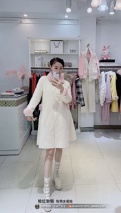 特价实体店㊣欧货水貂毛领珍珠扣双面羊绒大衣