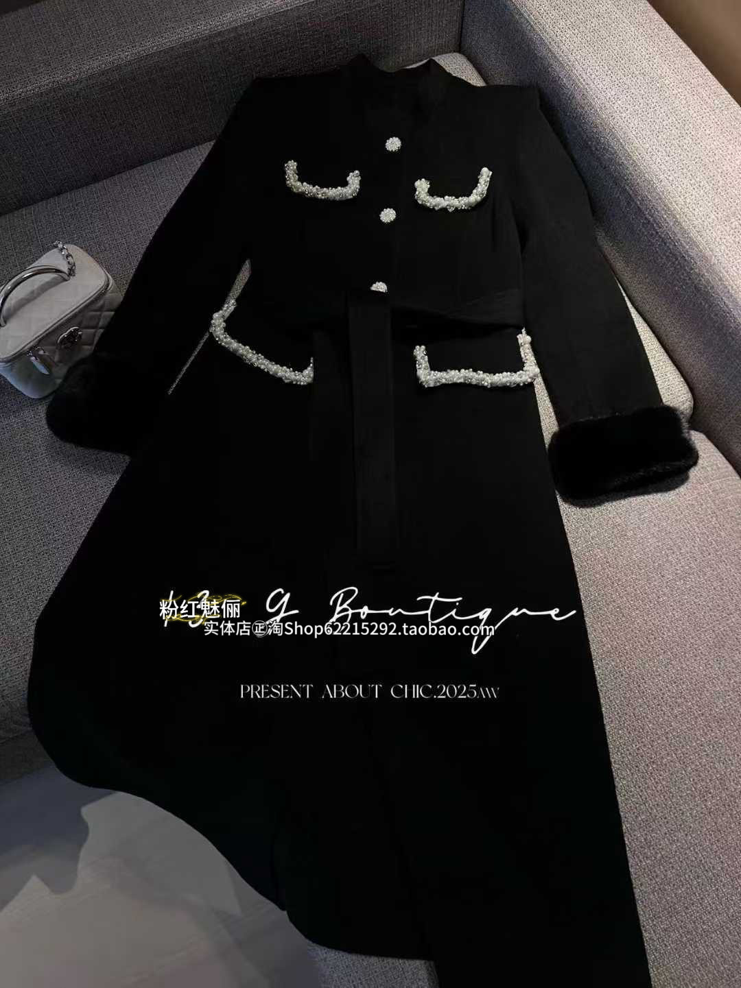 欧洲站11月25日实体店㊣2025水貂毛袖口钉珠澳洲羊绒双面羊绒大衣