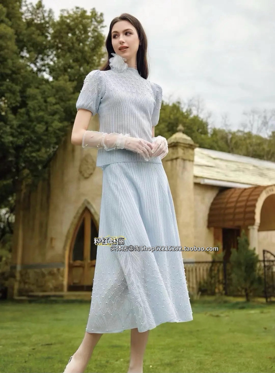 欧洲站3月27日㊣2026夏法式立领上衣半身裙重工钉珠烫钻时尚套裙