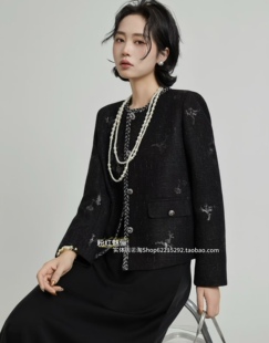 欧洲站3月6日㊣2026春新款 重工绣花亮片圆领粗花呢小香外套