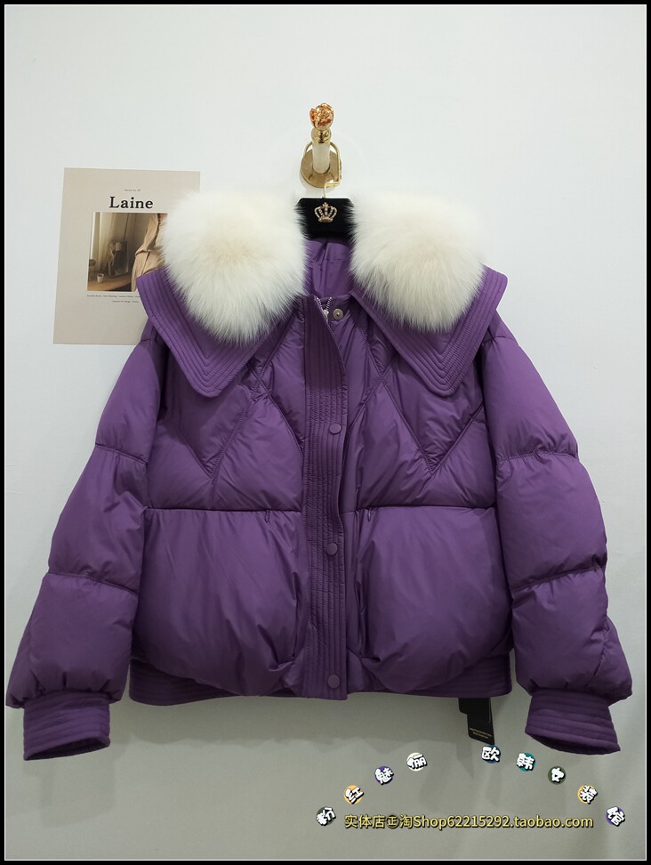 清仓特价实体店㊣2023冬新款狐狸毛领可脱卸白鹅绒羽绒服