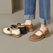 真皮玛丽珍鞋 女鞋 舒适软底小皮鞋 2024新款 黑色一字带软底浅口单鞋