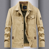 春秋翻领夹克男士 休闲透气上衣男装 户外多口袋工装 外套男宽松大码