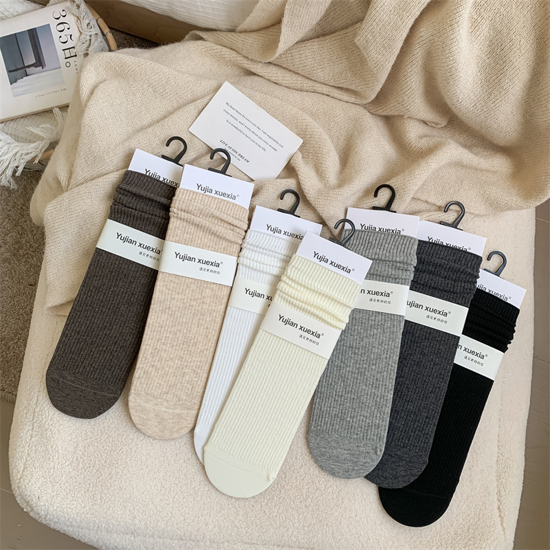 YOUJIAXIU格雷系微压无骨抽条长筒堆堆袜秋冬纯色中筒袜子女百搭