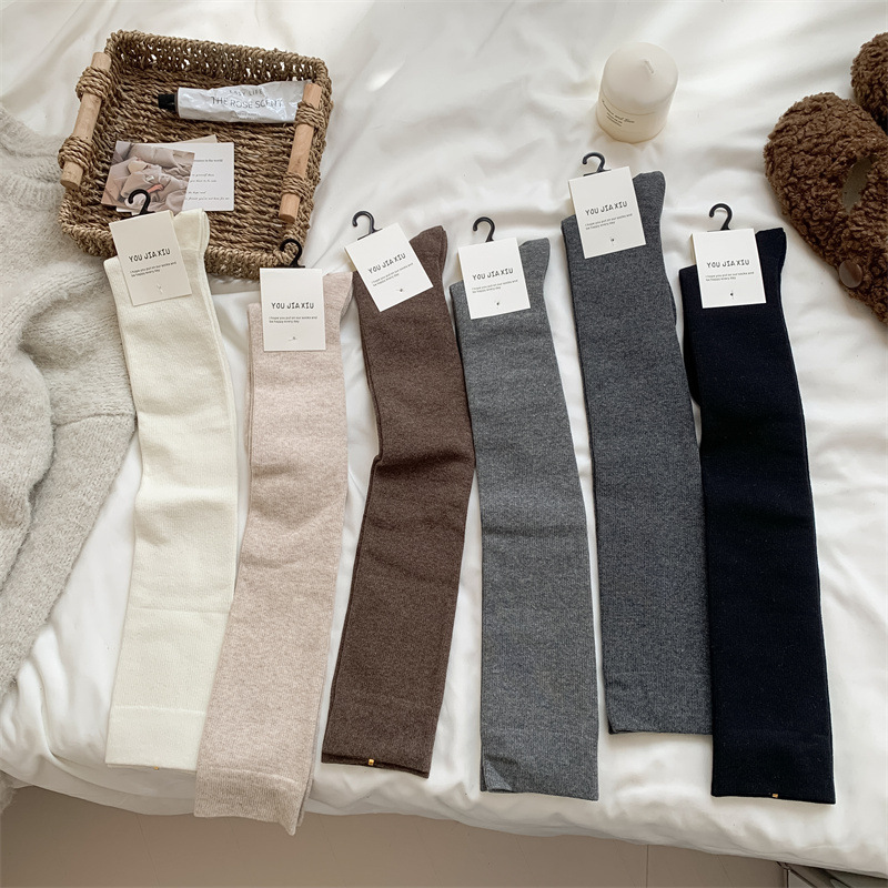 秋冬款棉质压力过膝袜搭小皮靴JK袜子女复古显瘦无骨高筒大腿