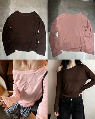 DU71839正品2026夏季新款一字肩大领纯色褶皱修身弹力薄款女款