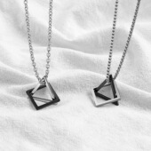 ins嘻哈男女学生情侣长款 不锈钢项链女 几何三角形方形颈饰潮酷
