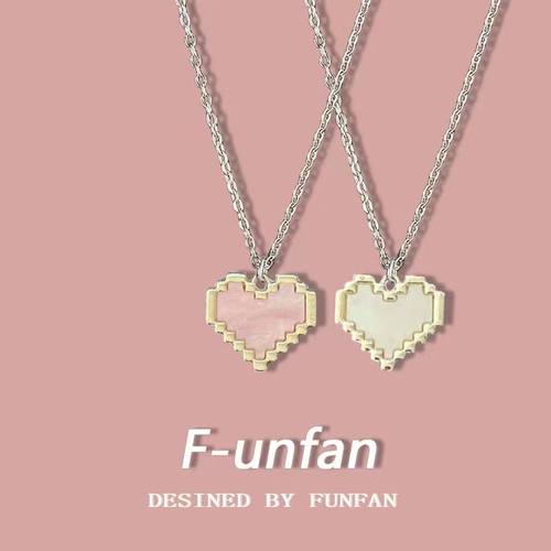 粉色马赛克桃心项链甜美森系少女