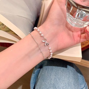 小清新双层蝴蝶结珍珠手串轻奢小众精致公主手链ins闺蜜礼物网红