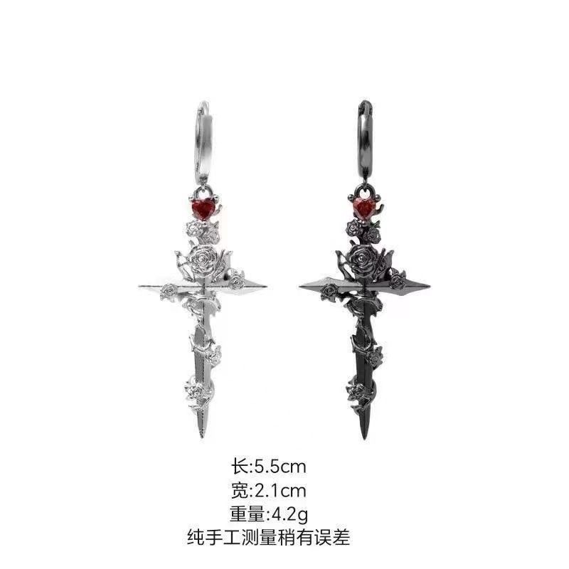 禁忌玫瑰暗黑哥特十字架耳环耳扣