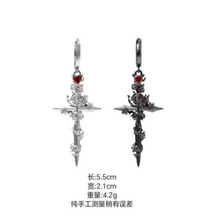 禁忌玫瑰暗黑哥特十字架耳环耳扣原创小众设计冷淡风高级耳扣耳饰