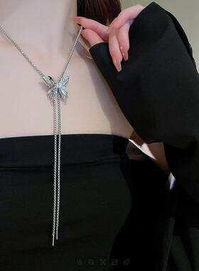 抽拉蝴蝶结项链2024新款爆款轻奢小众锁骨链女高级感choker长颈链