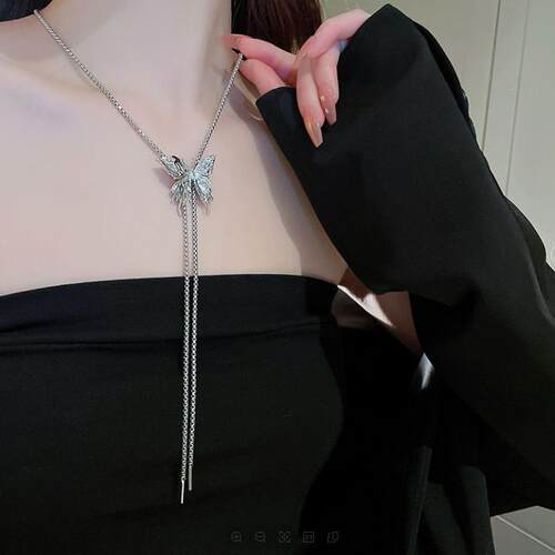抽拉蝴蝶结项链小众锁骨链高级感