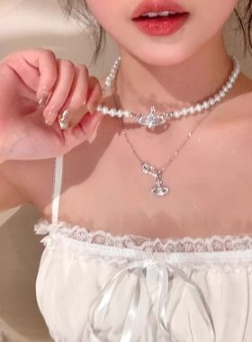 土星项链女星球珍珠别针简约小