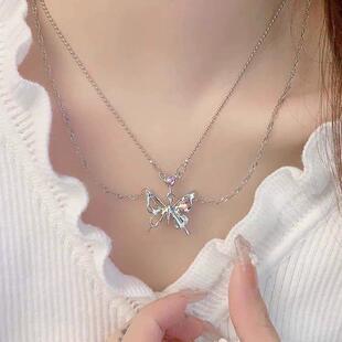 百搭骨碟锁骨链 爱心双层蝴蝶项链女甜酷ins潮辣妹气质高级感个性