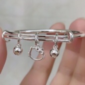 新款 kt猫铃铛手镯简约百搭凯蒂猫吊牌推拉手环送闺蜜女友生日礼物