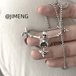 脖子仿真 饰品正品 2025热卖 朋克嘻哈复古项链暗黑骷髅设计吊坠个性