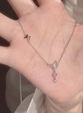 月光石极光蝴蝶结镂空项链小众