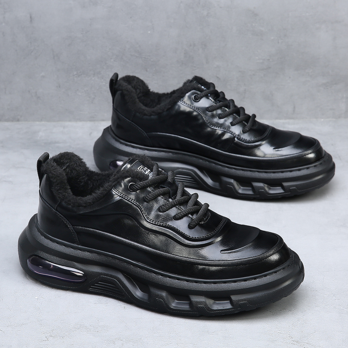 秋冬季新款休闲皮鞋纯色加绒潮鞋