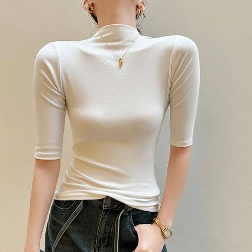 高领外穿上衣短袖显瘦内恤莫代尔