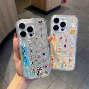 夜光流沙壳适用苹果16ProMax会发光手机保护壳iPhone15Pro蜡笔小新14Plus新款13透明12可爱奶油小熊11Pro立体