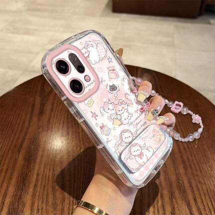 粉色小猫支架适用苹果17手机壳iPhone16/15PROMAX透明泡芙华为PURA80可爱NOVA14防摔MATE60闺蜜VIVO红米OPPO