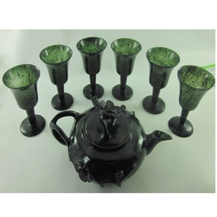 正品酒泉夜光杯敦煌特产天然墨玉高脚杯墨玉壶套装酒杯酒具