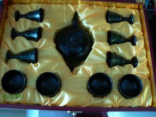 正品酒泉夜光杯敦煌特产 天然墨玉磁性茶具礼盒茶杯酒杯玉壶摆件