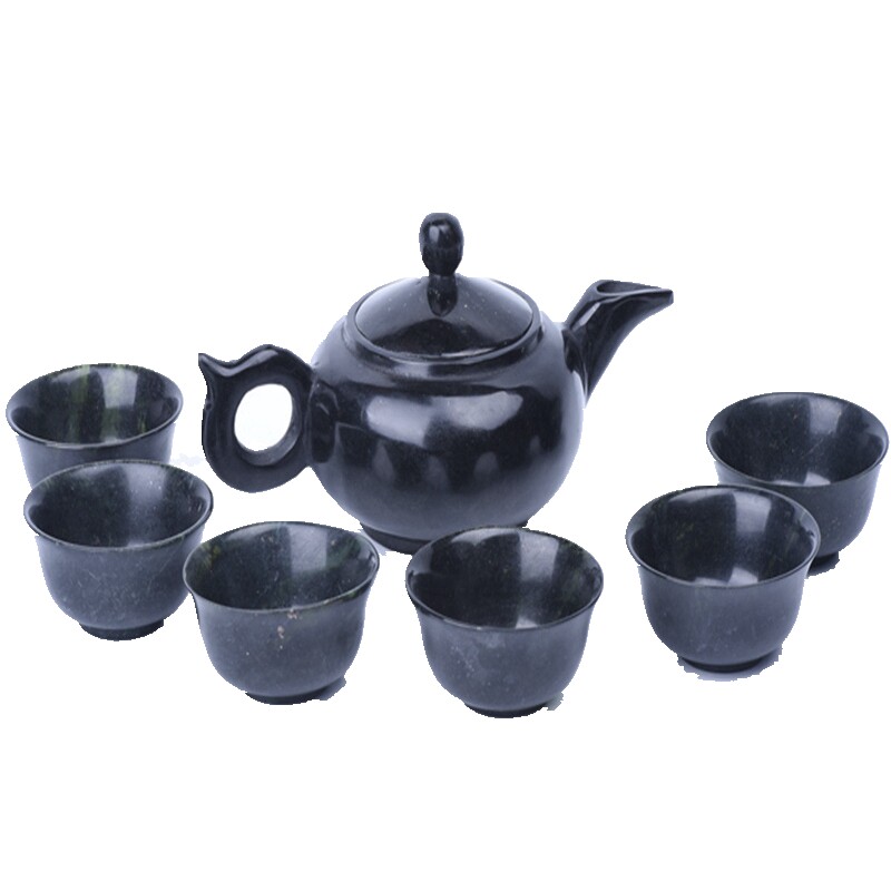 正品酒泉夜光杯敦煌特产天然墨玉磁性茶具套装茶碗茶杯茶壶
