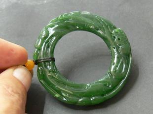 正品菠菜绿天然和田碧玉 俄碧玉环 云纹玉佩 平安扣 毛衣挂件