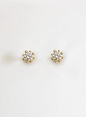 荷桃小皇冠15分D色vs-vvs级别培育钻螺丝金珠双面18k金彩金耳钉