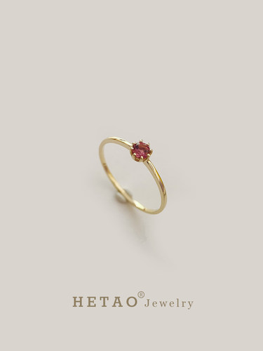 荷桃戒指14k金粉色碧玺8爪镶嵌