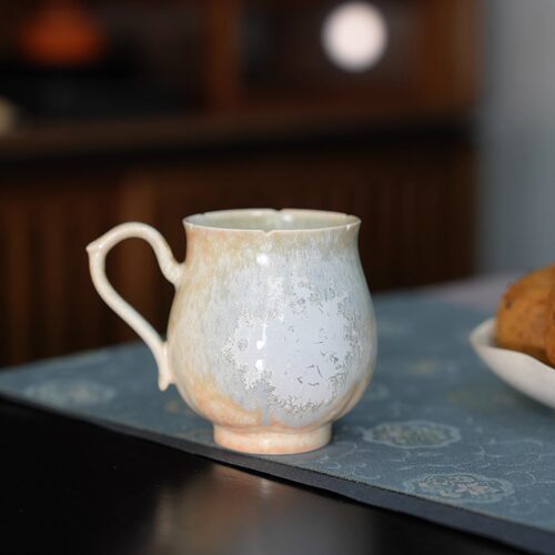 三色松针结晶窑变釉花口咖啡杯