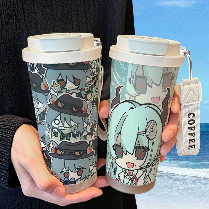 明日方舟渡桥无影灯下保温杯不锈钢学生高颜值吸管双饮大容量水杯