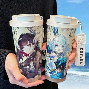 海瑟音刻律德菈保温杯不锈钢学生高颜值吸管双饮大容量咖啡水杯男