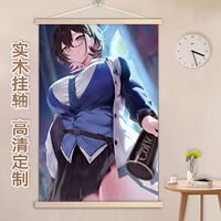 碧蓝档案各务千寻挂画实木挂轴二次元周边海报定制男生宿舍装饰画
