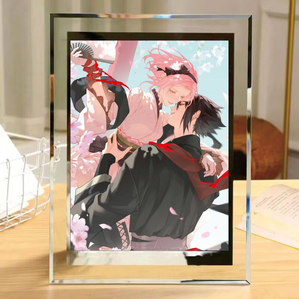 佐樱cp水晶相框定制火影忍者宇智波佐助春野樱6寸照片装饰摆台diy
