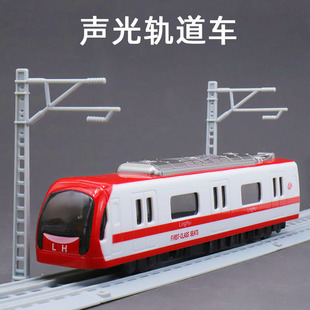 声光惯性轨道车玩具复古绿皮双头火车男孩儿童开门和谐号动车模型